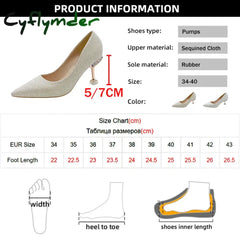 Cyflymder Bling Gold Silver Pointed Toe Pumps Women Rhinesthone Thin Heels Party Wedding Shoes Woman Shallow