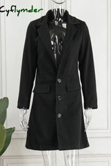 Cyflymder - Blue Casual Solid Cardigan Turndown Collar Outerwear Blazers