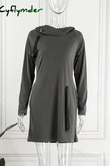 Cyflymder - Blue Casual Solid Patchwork Hooded Collar Long Sleeve Dresses