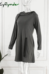 Cyflymder - Blue Casual Solid Patchwork Hooded Collar Long Sleeve Dresses