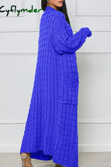 Cyflymder - Blue Casual Solid Patchwork Outerwear Cardigans