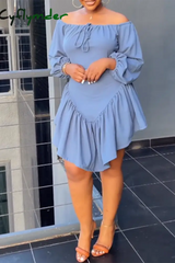 Cyflymder - Blue Casual Sweet Daily Simplicity Patchwork Frenulum Flounce Solid Color Off The