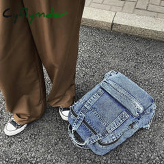 Cyflymder Blue Denim Women Backpack Casual Large Capacity Laptop School Zipper Girl Top Handle