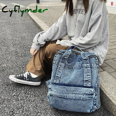 Cyflymder Blue Denim Women Backpack Casual Large Capacity Laptop School Zipper Girl Top Handle