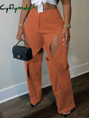 Cyflymder Blue Green Contrast Color Patchwork Wide Leg Trousers For Women High Waist Button Zipper