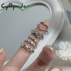 Cyflymder Bohemian Butterfly Pearl Rings Set for Women Shine Pearl Gothic Vintage Plated Retro Rhinestone Simple Finger