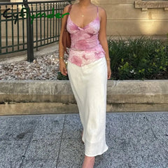 Cyflymder Boho Beach Backless Tank Tops Women Vest Y2k Coquette Tie Dye Print Camisole Elegant Ladies V Neck Sleeveless