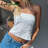 Cyflymder Boho Floral Hollow Out Tube Tops Chic Women Summer Off Shoulder Backless Crop Y2K