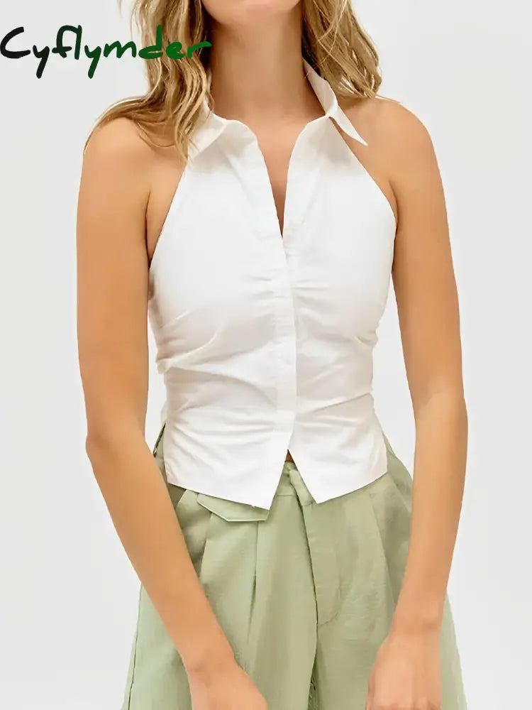 Cyflymder - Boho Tied Halter Open Back Crop Top White / Xs Tank Tops & Camis