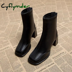 Cyflymder Booties Very High Heels Shoes for Women Heeled Brown Leather Footwear Work Short Female Ankle Boots Pu Sale