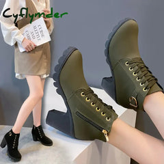 Cyflymder Boots Women Shoes Women Fashion High Heel Lace Up Ankle Boots Ladies Buckle Platform Artificial Leather Shoes
