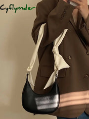 Cyflymder Bow Tie Shoulder Bag Spring Korean Fashion Handbags For Women Casual Pu Leather Solid