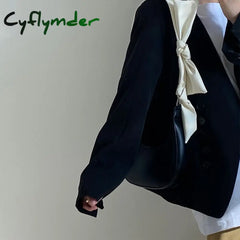 Cyflymder Bow Tie Shoulder Bag Spring Korean Fashion Handbags For Women Casual Pu Leather Solid