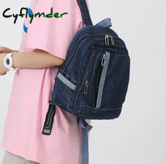 Cyflymder Brand Designer Denim Women’s Backpack Fashion Simple Bucket School Bag Travel