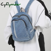 Cyflymder Brand Designer Denim Women’s Backpack Fashion Simple Bucket School Bag Travel Light Blue