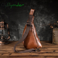 Cyflymder Brand Men Natural Leather Retro Coffee Tringle Chest Pack Bag Design Male Sling Crossbody