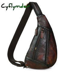 Cyflymder Brand Men Natural Leather Retro Coffee Tringle Chest Pack Bag Design Male Sling Crossbody