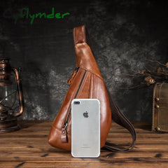 Cyflymder Brand Men Natural Leather Retro Coffee Tringle Chest Pack Bag Design Male Sling Crossbody