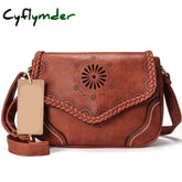 Cyflymder Brand Women Shoulder Bag Vintage Pu Leather Crossbody Hollow Out Ladies Satchel Brown