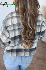 Cyflymder - Brown Casual Plaid Geometric Print Patchwork Buckle Turndown Collar Outerwear Jackets