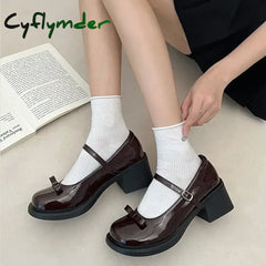Cyflymder Brown Jk Uniform Shoes British Style Retro Japanese Mary Jane Shoes Women’s Lolita Bow Sweet Girls Kawaii Mid