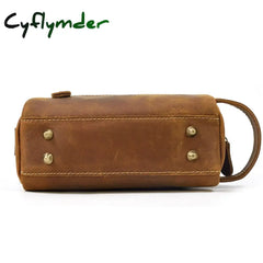 Cyflymder Brown Men’s Genuine Leather Daily Clutch Handbag Travelling Storge Bags For Make Up