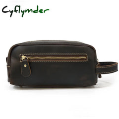Cyflymder Brown Men’s Genuine Leather Daily Clutch Handbag Travelling Storge Bags For Make Up
