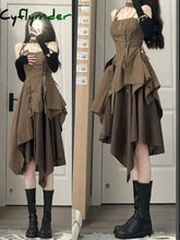 Cyflymder Brown Suspender Dress Women Summer New French Sexy Wear Irregular Splicing Lacing High Waist A-line Camisole