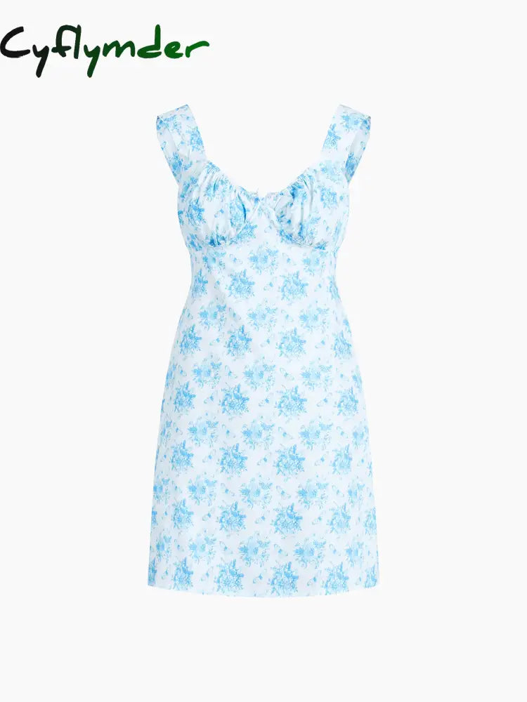 Cyflymder - Butterfly Bouquet Floral Cup Detail Short Dress Blue / Xs Dresses