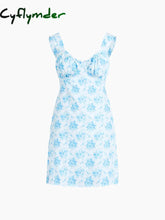 Cyflymder - Butterfly Bouquet Floral Cup Detail Short Dress Blue / Xs Dresses