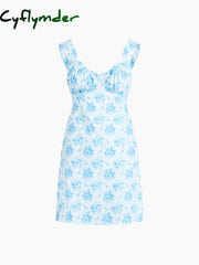 Cyflymder - Butterfly Bouquet Floral Cup Detail Short Dress Blue / Xs Dresses