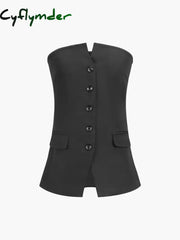 Cyflymder - Button Down Tube Top Tank Tops & Camis