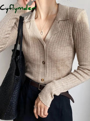 Cyflymder - Button Up Collared Knit Top Khaki / Xs Tops