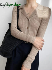Cyflymder - Button Up Collared Knit Top Tops