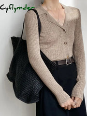 Cyflymder - Button Up Collared Knit Top Tops