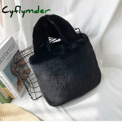 Cyflymder Candy Color Ladies Faux Fur Shoulder Bags Soft Plush Purse Handbags For Women Winter