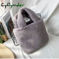 Cyflymder Candy Color Ladies Faux Fur Shoulder Bags Soft Plush Purse Handbags For Women Winter