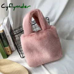Cyflymder Candy Color Ladies Faux Fur Shoulder Bags Soft Plush Purse Handbags For Women Winter