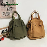 Cyflymder Canvas Backpack Vintage Commuting School Bag Solid Color Student Rucksack Aesthetic Hippie Y2K Backpack for
