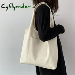 Cyflymder Canvas Bag For Women Shopper Handbags Environmental Storage Reusable Shoulder Tote School