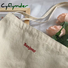 Cyflymder Canvas Bag High Quality Reusable Shopping Simple Casual Daily Use Handbag Shoulder Bags