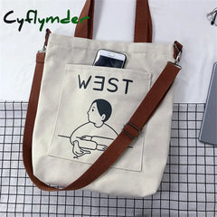 Cyflymder Canvas Bag Women Messenger Large Capacity Shopping Versatile Slung Female Student