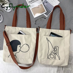 Cyflymder Canvas Bag Women Messenger Large Capacity Shopping Versatile Slung Female Student