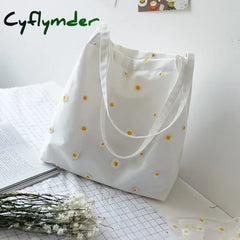 Cyflymder Canvas Bags For Women Shopper Designer Handbag Girls Casual Embroidery With Daisy Crochet