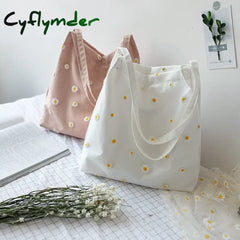 Cyflymder Canvas Bags For Women Shopper Designer Handbag Girls Casual Embroidery With Daisy Crochet