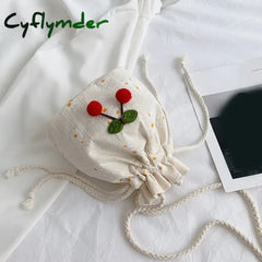 Cyflymder Canvas Cute Cherry Bag 14*18Cm Small Kids Bags Single Shoulder Beach New Portable