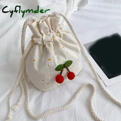 Cyflymder Canvas Cute Cherry Bag 14*18Cm Small Kids Bags Single Shoulder Beach New Portable