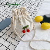 Cyflymder Canvas Cute Cherry Bag 14*18Cm Small Kids Bags Single Shoulder Beach New Portable