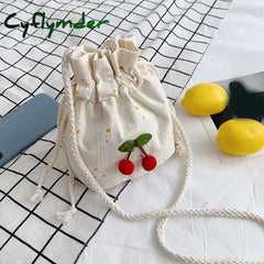 Cyflymder Canvas Cute Cherry Bag 14*18Cm Small Kids Bags Single Shoulder Beach New Portable