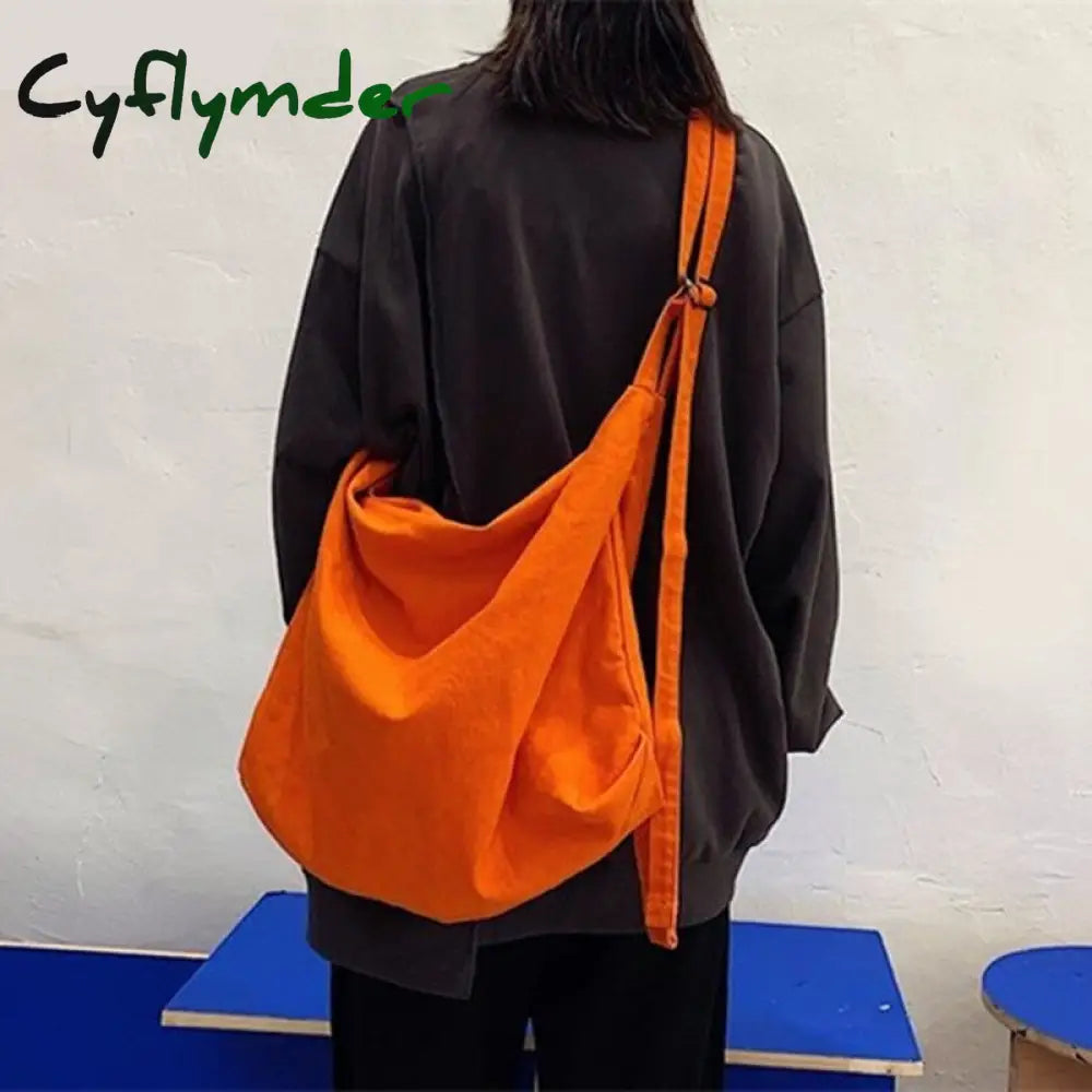Cyflymder Canvas Shoulder Bags Large Capacity For Students Simple Unisex Retro Ins Crossbody-Bag
